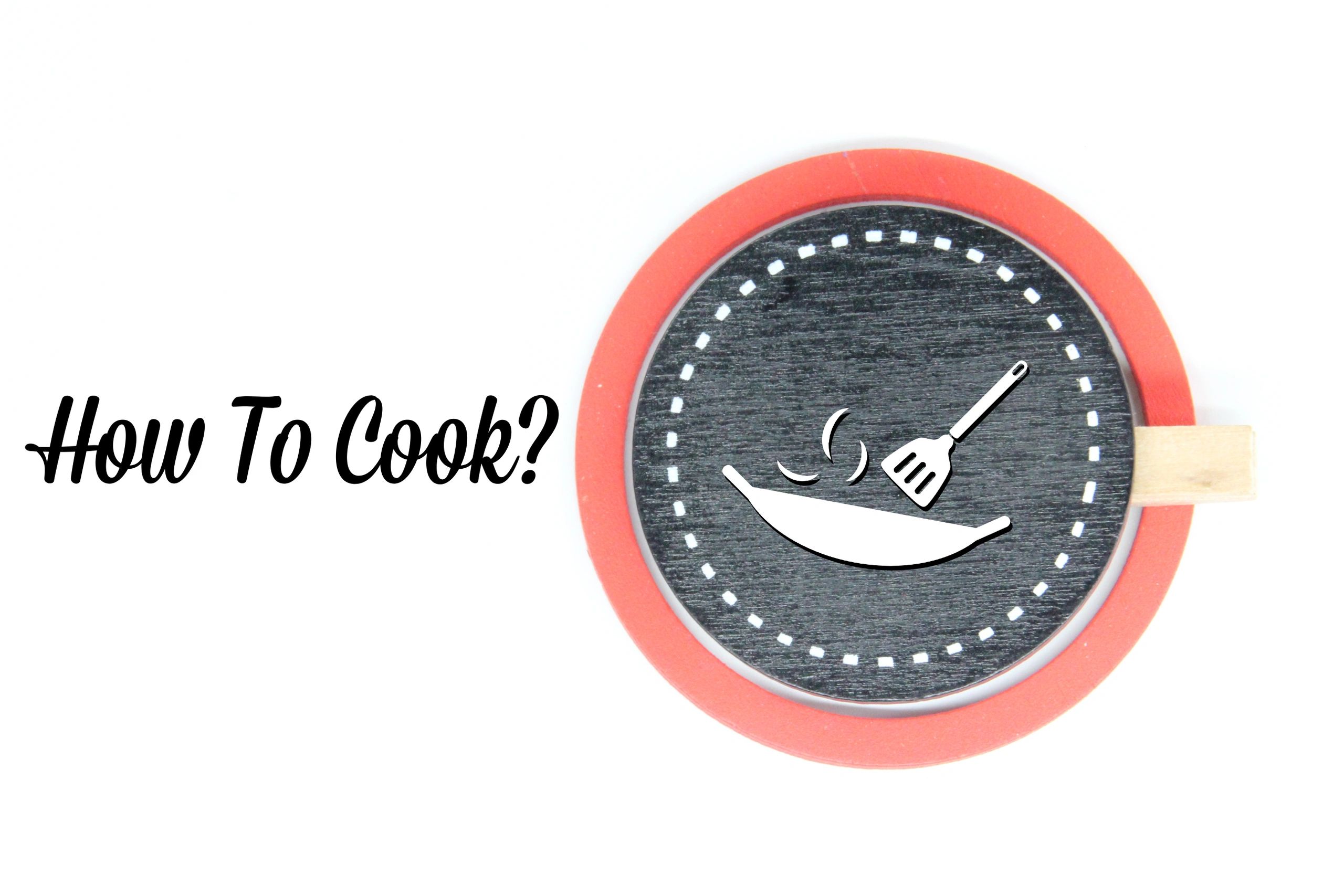 Black circles, cooking items and words how to.
